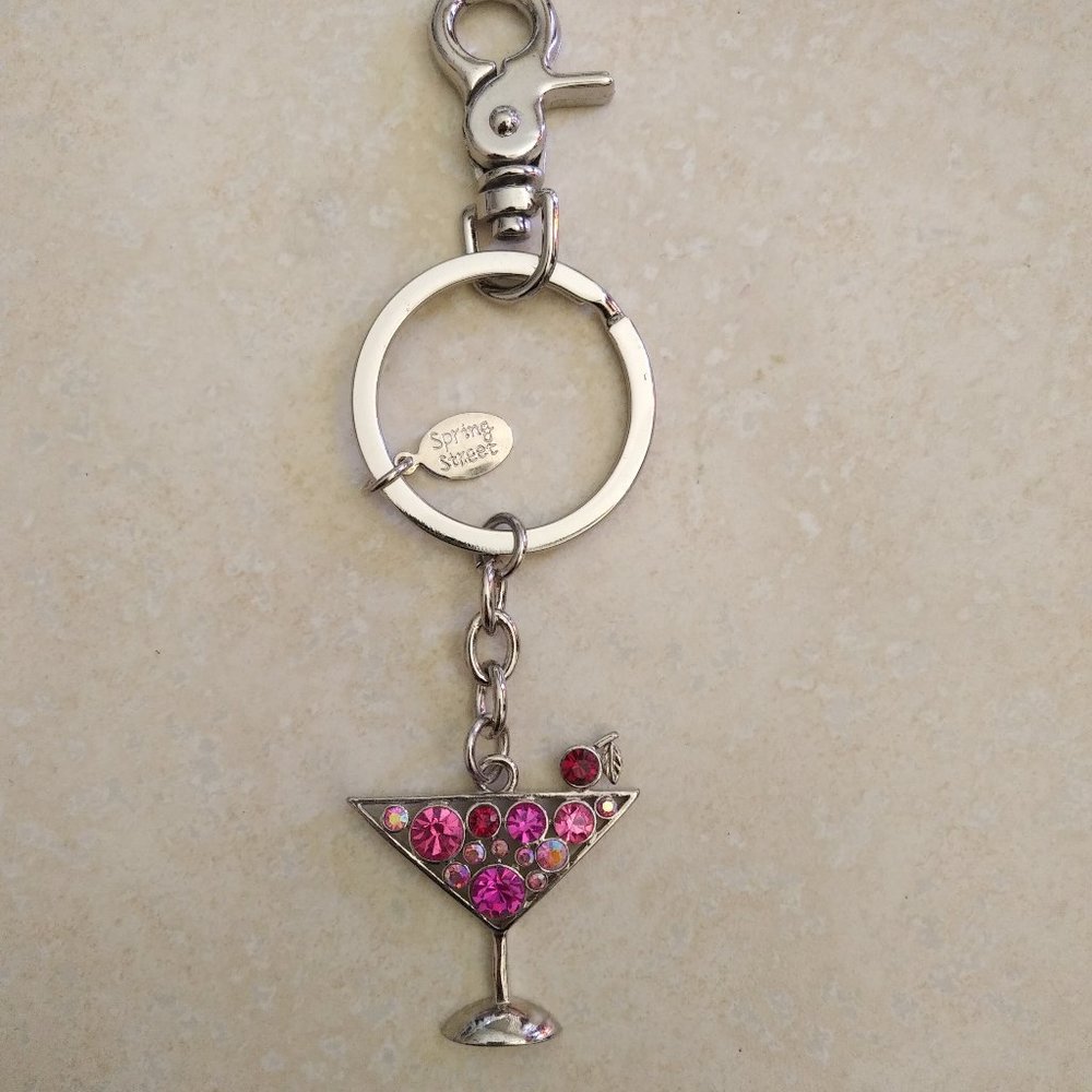 NWOT Pink Rhinestone Martini Keyring/Purse Charm